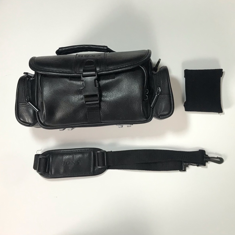 Sony Vintage Black Faux Leather Camera Video With Strap Bag